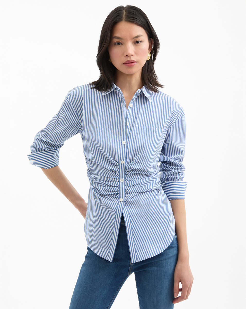 Bea 3/4 V Neck Shirt Dusty Blue Stripe