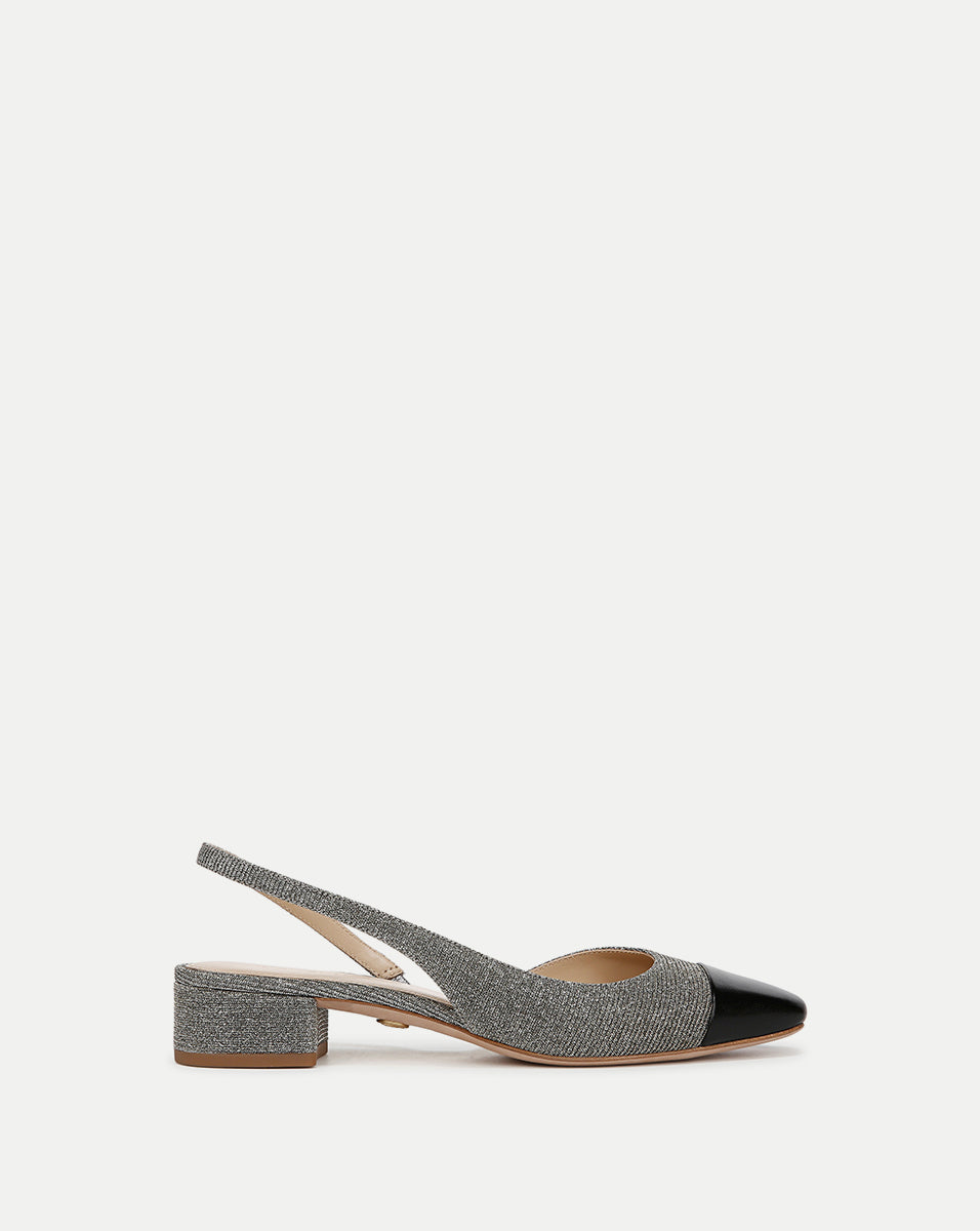Cecile Lurex Cap-Toe Slingback in Silver/Black – Veronica Cecile Lurex Cap-Toe Slingback in Silver/Black – Veronica