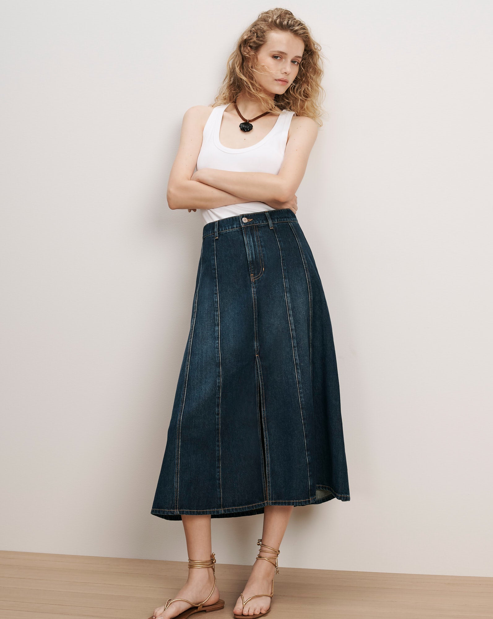 Nasreen Denim Midi Skirt in Heart Breaker | Veronica Beard CA