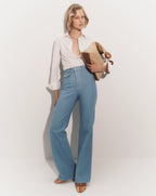 Veronica Beard Crosbie Flap-Pocket Slim Wide-Leg Jean - Bayside