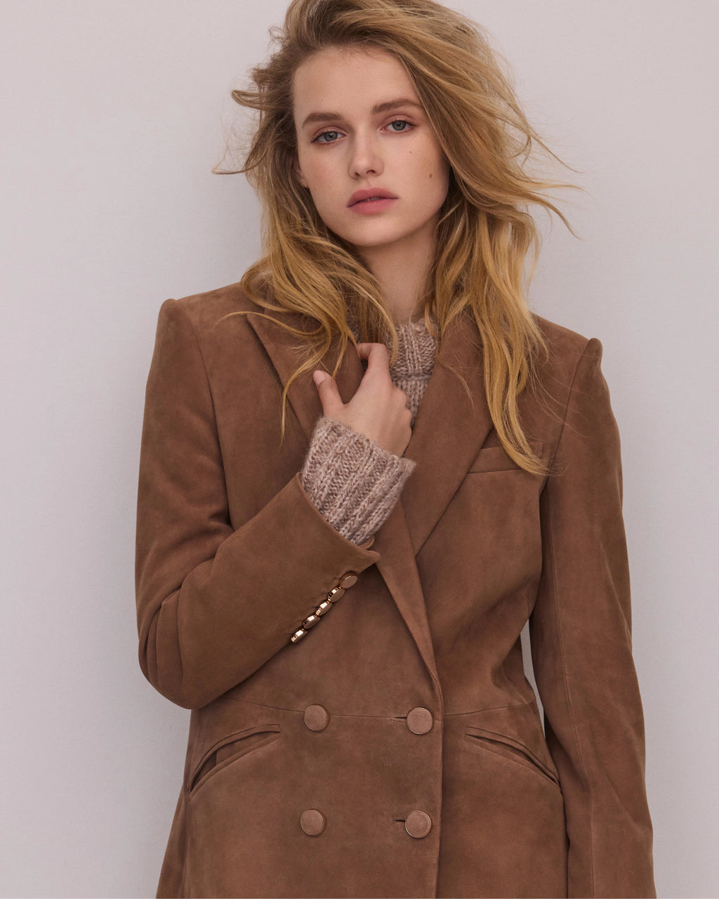 Veronica Beard Brown suede double-breasted blazer.