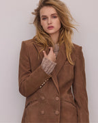 Veronica Beard Brown suede double-breasted blazer.