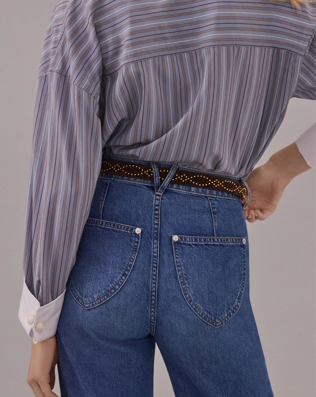 Veronica Beard Blue denim wide-leg jeans with embroidered front pockets.