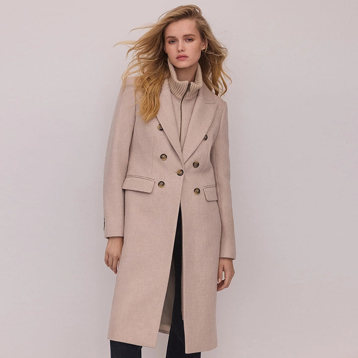 Veronica Beard Beige wool coat, single-breasted, with buttoned cuffs.