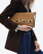Veronica Beard Tan suede shoulder bag with thin strap.