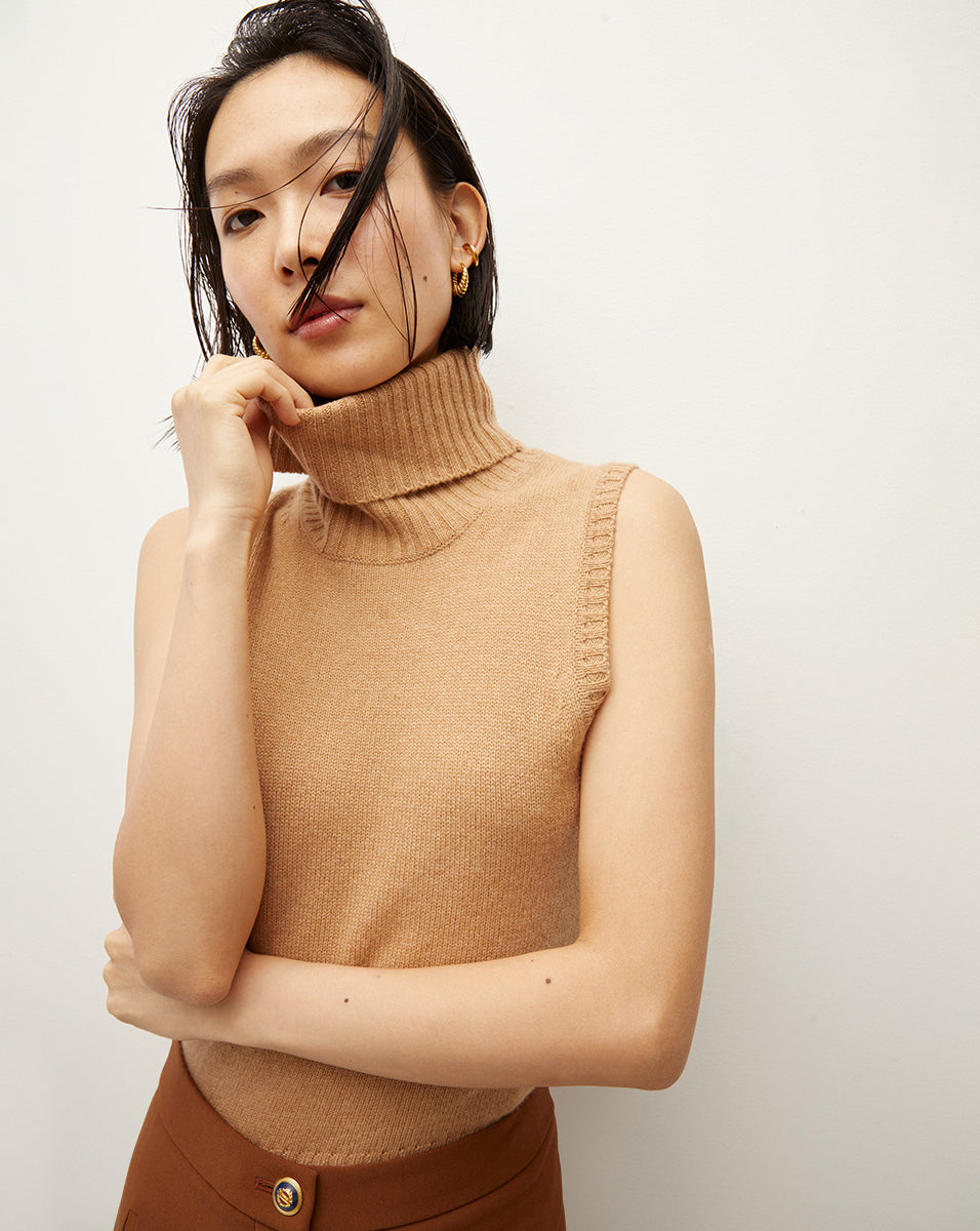 Veronica Beard Mazzy Cashmere Sleeveless Sweater - Camel