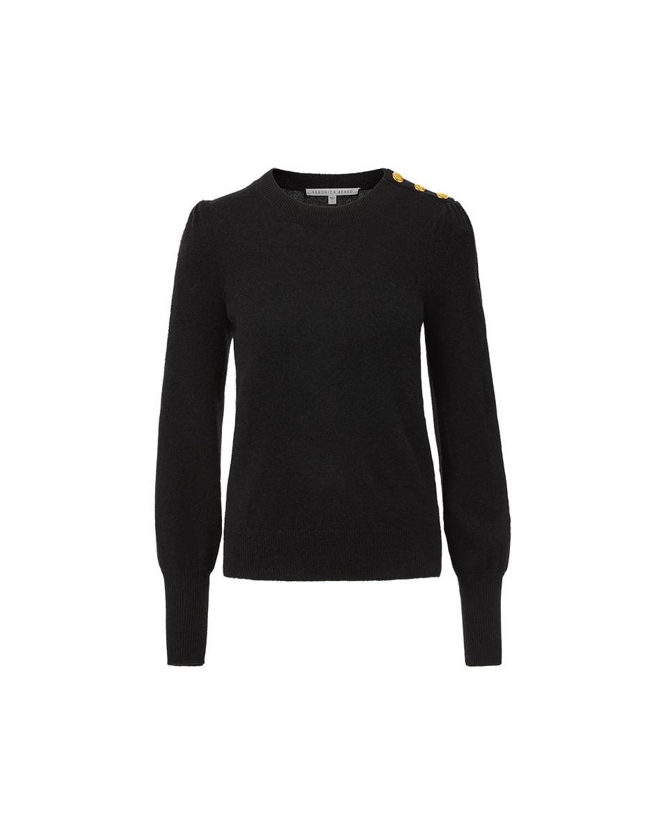Veronica Beard Nelia Cashmere Pullover | Button Accent - Black