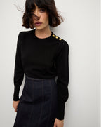 Veronica Beard Nelia Cashmere Pullover | Button Accent - Black