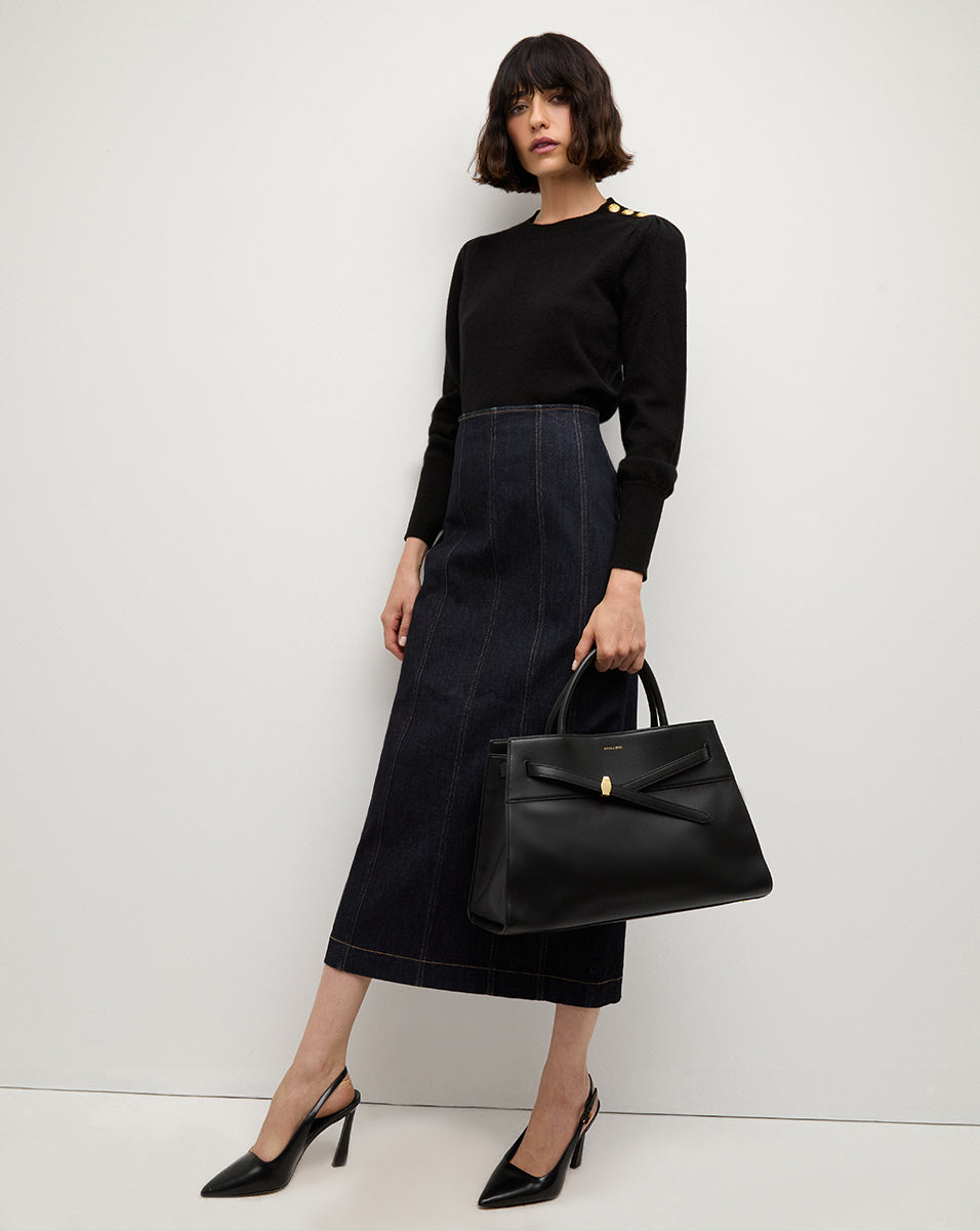 Veronica Beard Nelia Cashmere Pullover | Button Accent - Black