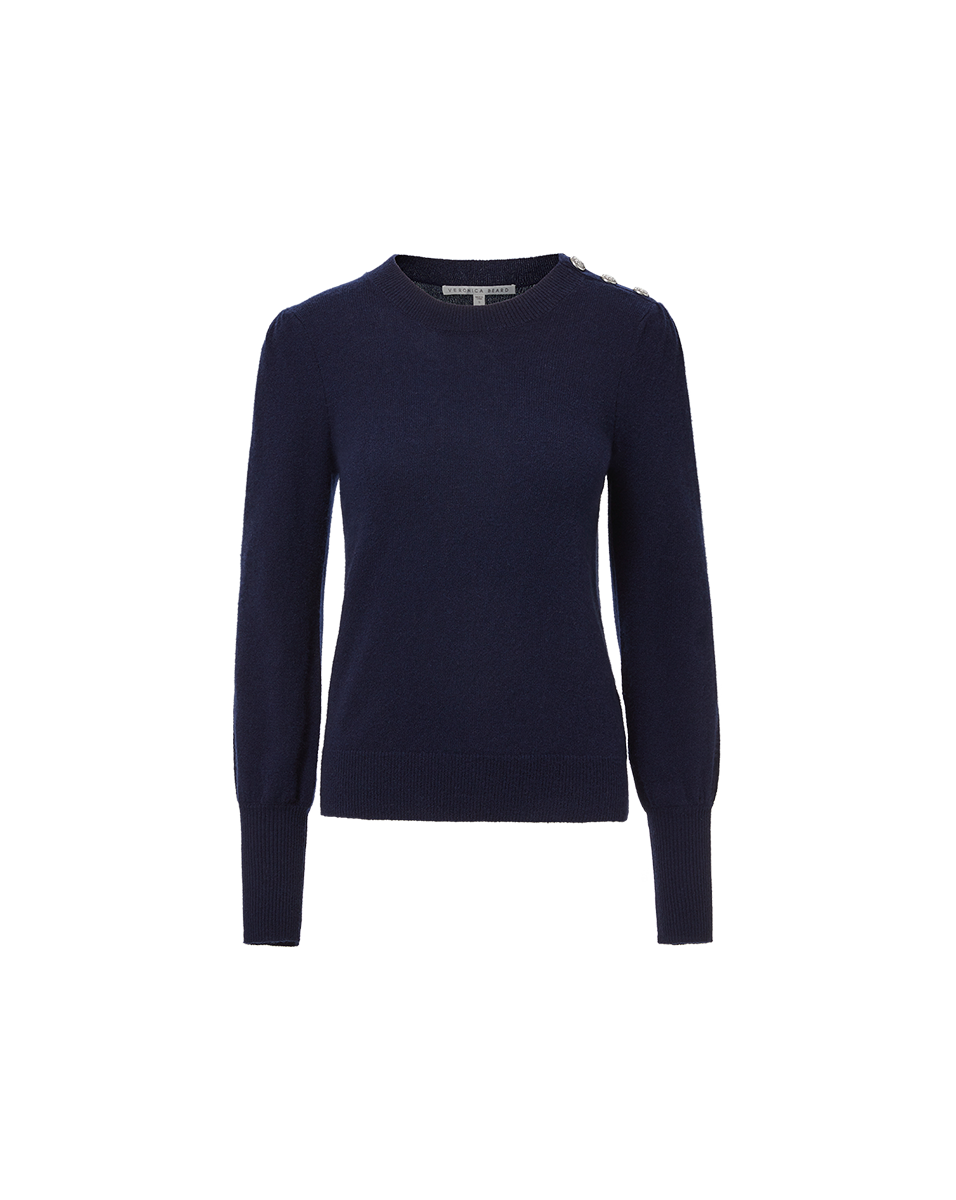 Veronica Beard Nelia Cashmere Pullover | Button Accent - Navy