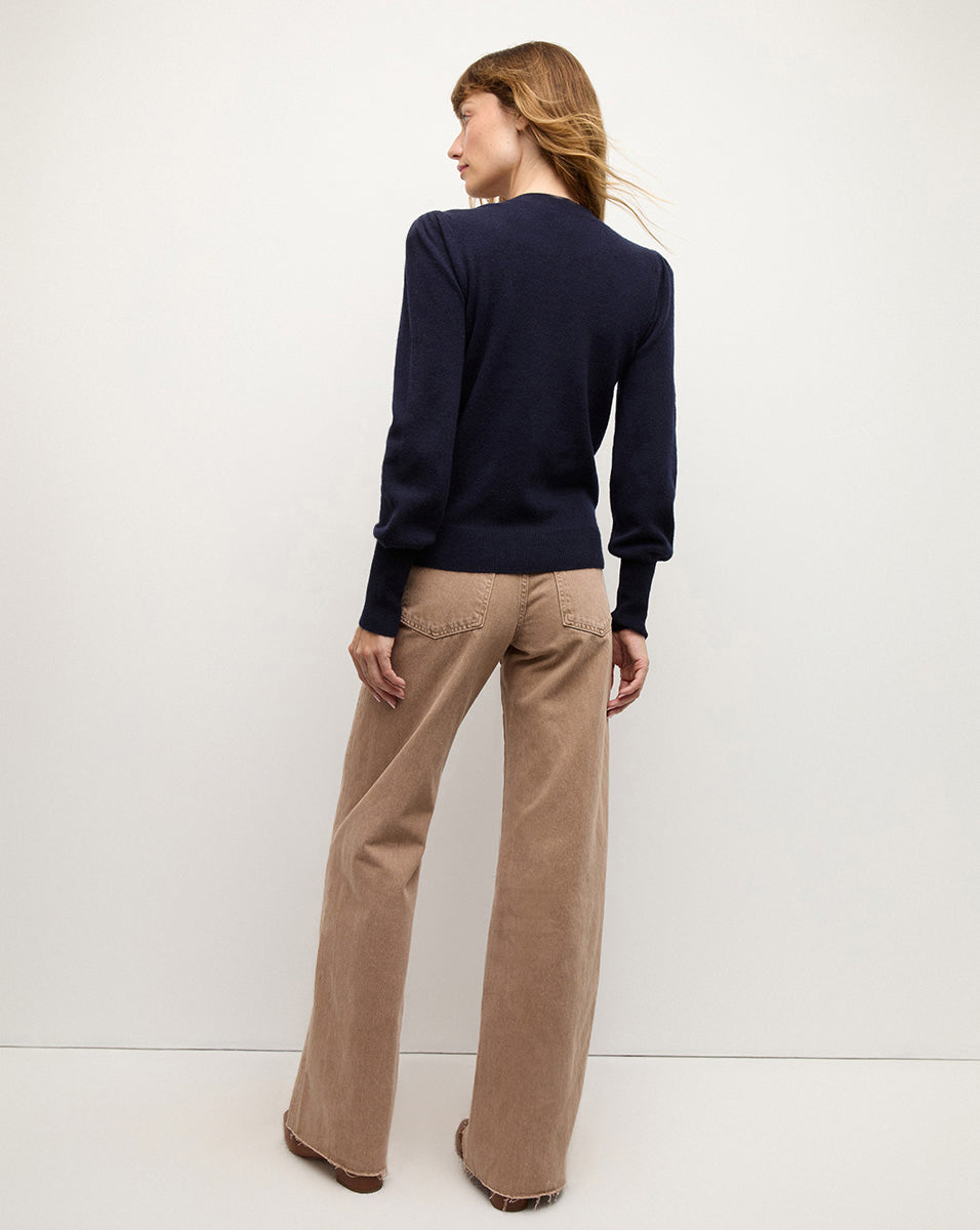 Veronica Beard Nelia Cashmere Pullover | Button Accent - Navy