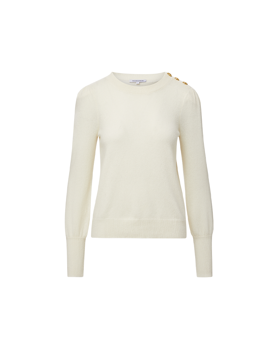 Veronica Beard Nelia Cashmere Pullover | Button Accent - Ivory