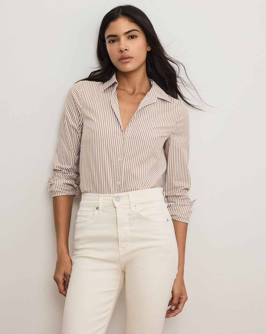 Veronica Beard Amelia Striped Button-Down Shirt - Acorn/White