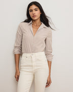 Veronica Beard Amelia Striped Button-Down Shirt - Acorn/White