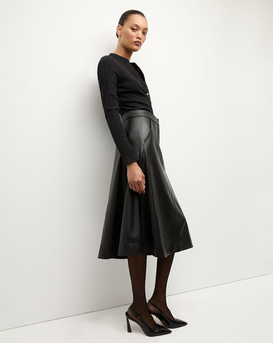 Veronica Beard Louise Vegan Leather Skirt - Black