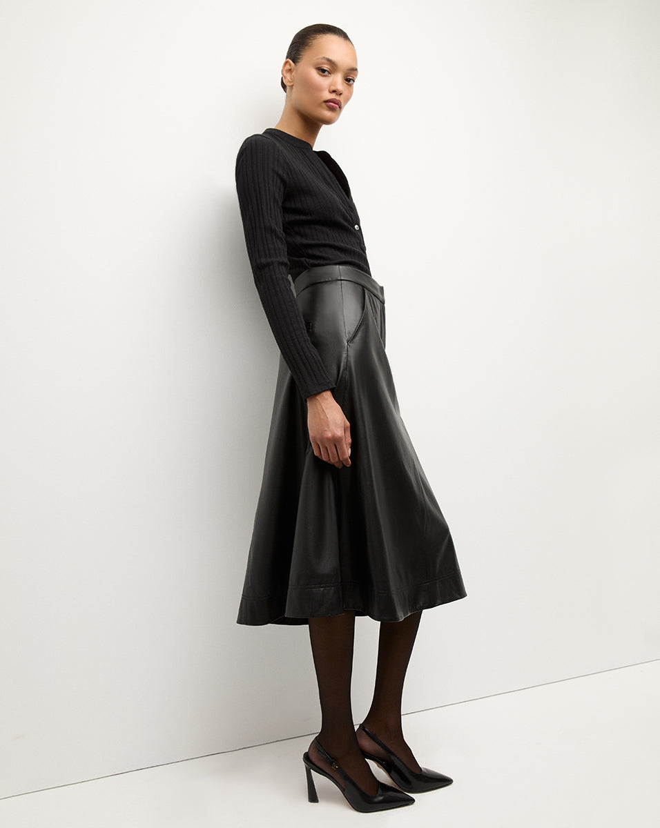 Veronica Beard Louise Vegan Leather Skirt - Black
