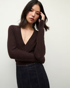 Veronica Beard Coleta V-Neck Cashmere Sweater - Dark Chocolate