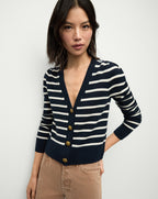 Veronica Beard Solene Striped Cashmere Cardigan - Navy/Ivory