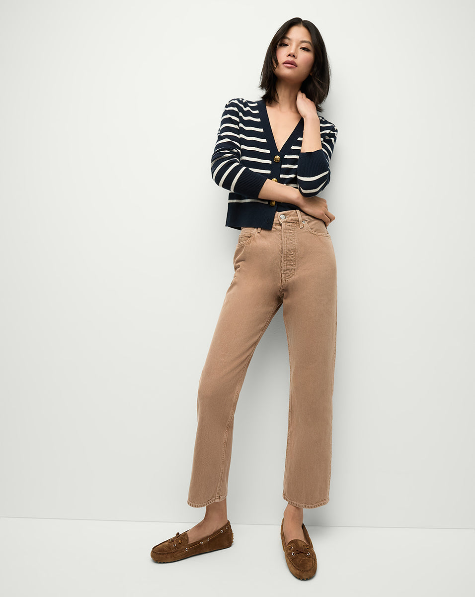 Veronica Beard Solene Striped Cashmere Cardigan - Navy/Ivory