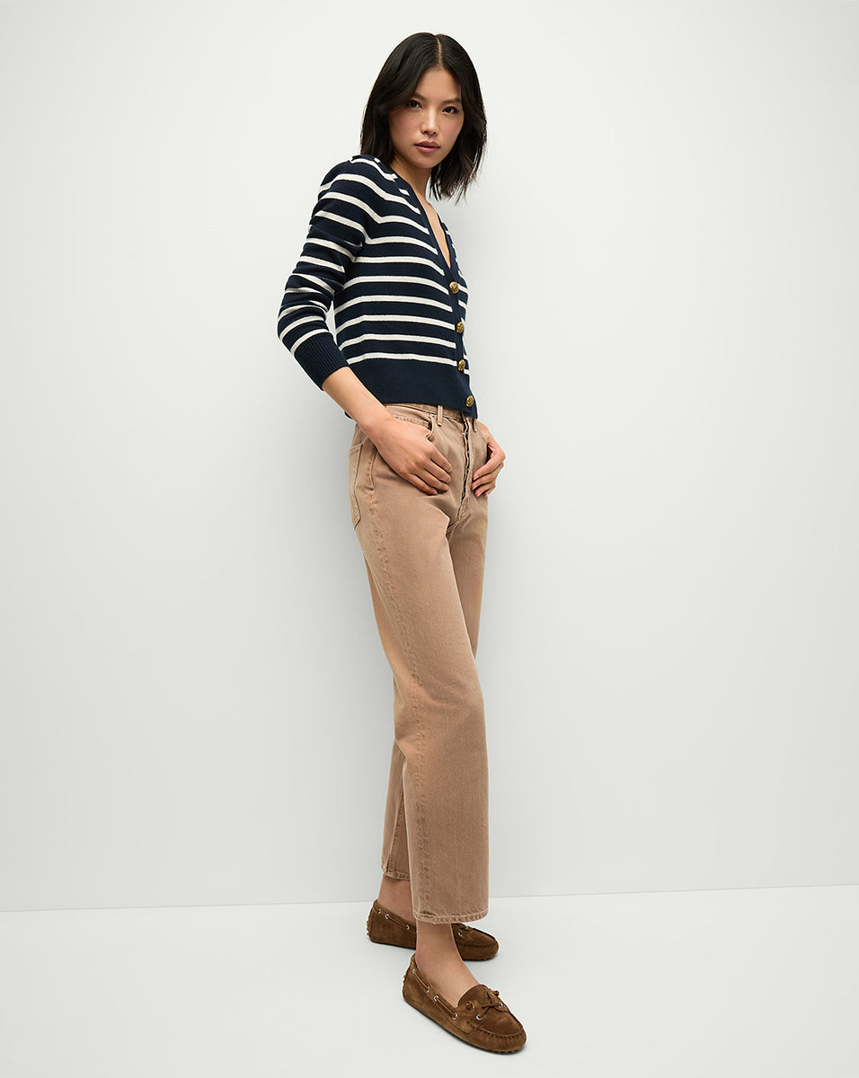 Veronica Beard Solene Striped Cashmere Cardigan - Navy/Ivory