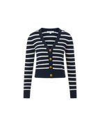 Veronica Beard Solene Striped Cashmere Cardigan Navy/Ivory