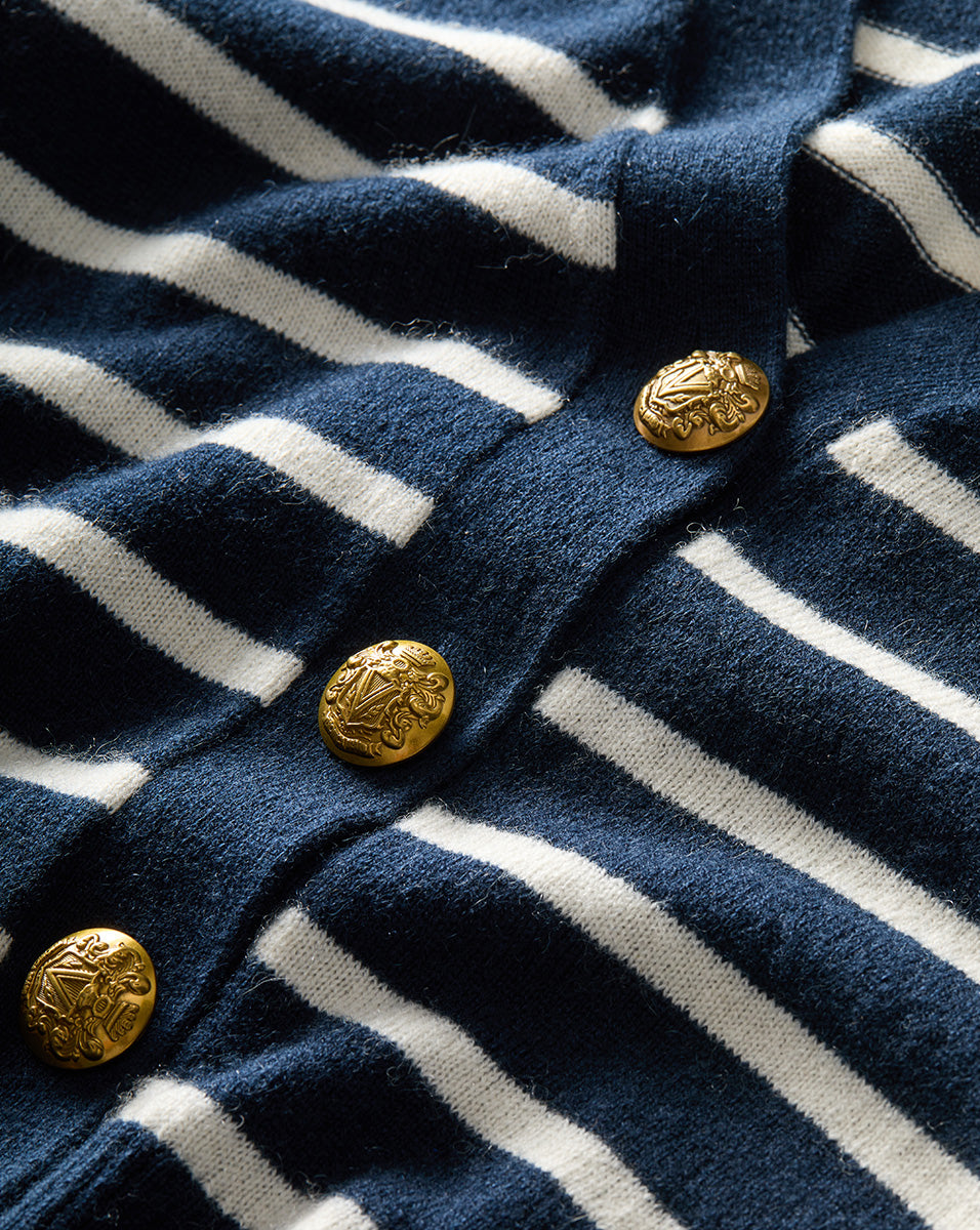 Veronica Beard Solene Striped Cashmere Cardigan - Navy/Ivory