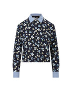 Veronica Beard Maia Floral Silk Double-Collar Shirt - Navy Multi