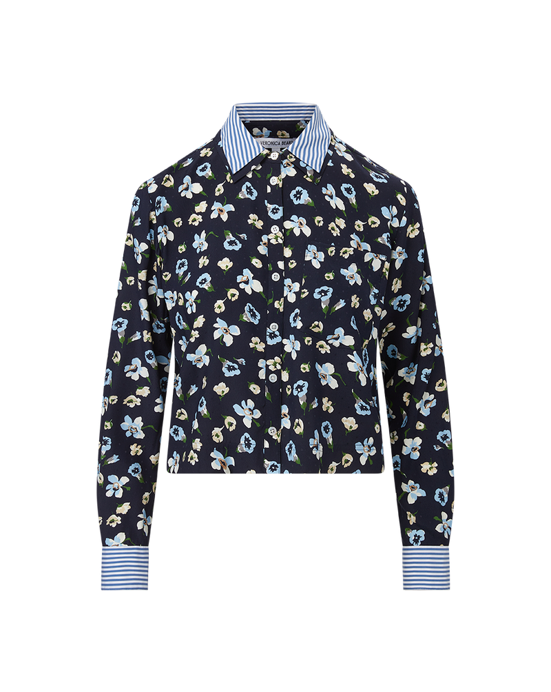Veronica Beard Maia Floral Silk Double-Collar Shirt - Navy Multi