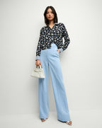 Veronica Beard Maia Floral Silk Double-Collar Shirt - Navy Multi