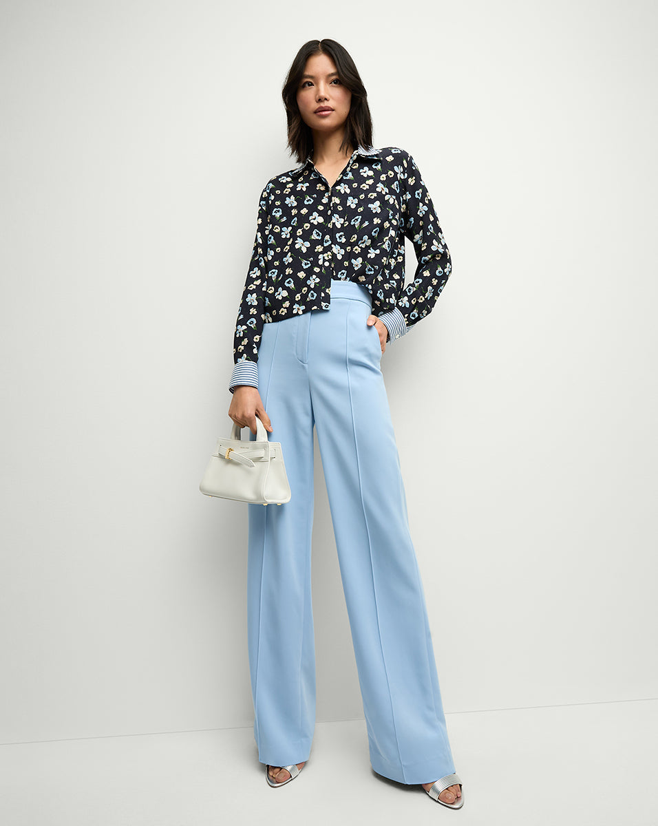Veronica Beard Maia Floral Silk Double-Collar Shirt - Navy Multi