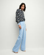 Veronica Beard Maia Floral Silk Double-Collar Shirt - Navy Multi
