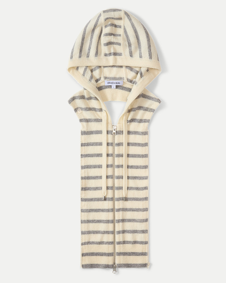 Veronica Beard Cashmere Hoodie Dickey - Ivory/Heather Grey