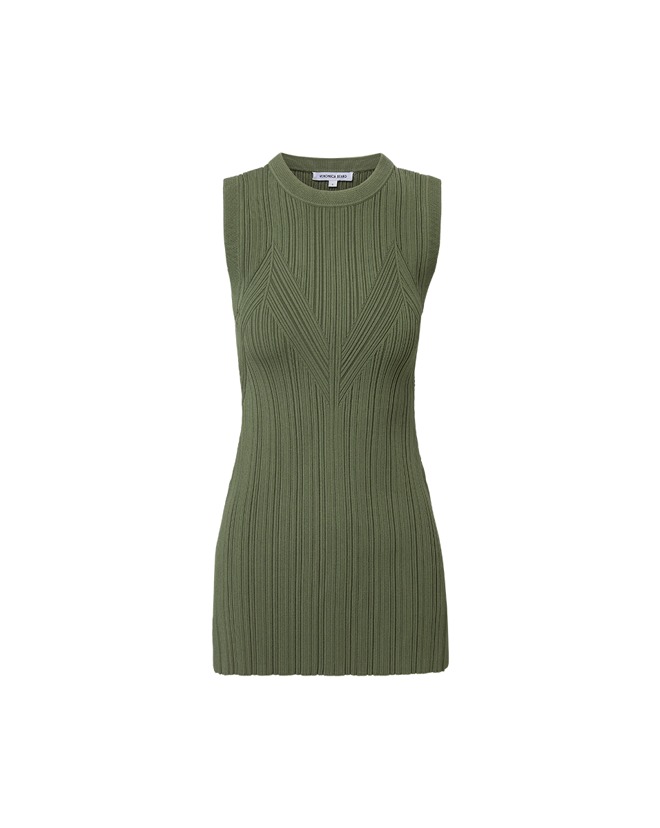 Veronica Beard Semma Rib-Knit Tank Stone Army