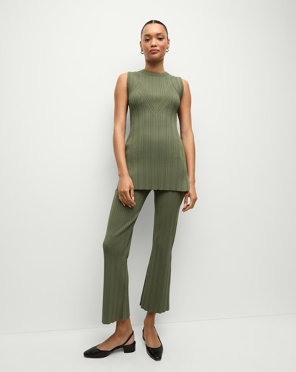 Veronica Beard Semma Rib-Knit Tank - Stone Army
