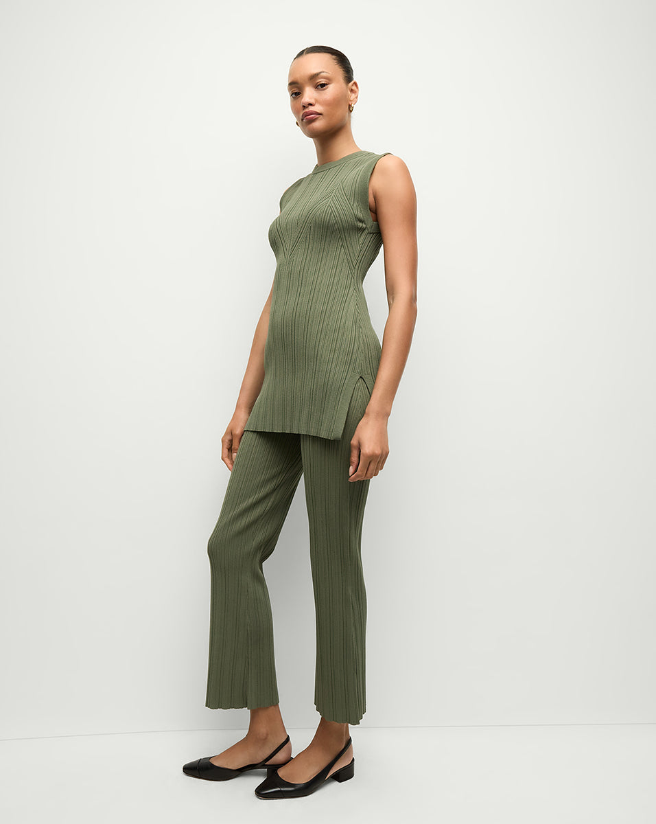 Veronica Beard Semma Rib-Knit Tank - Stone Army