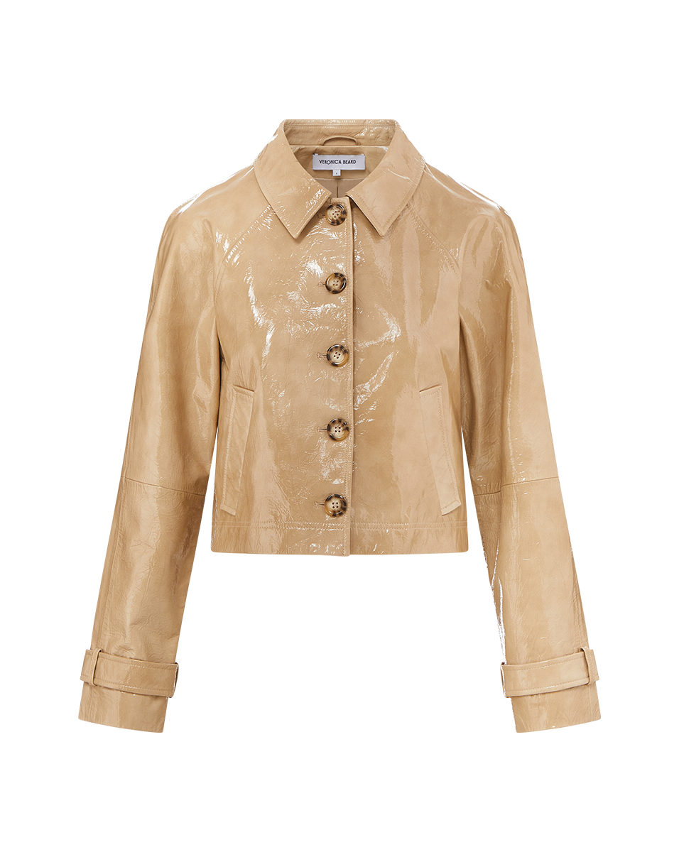 Veronica Beard Kian Coated Leather Jacket Khaki