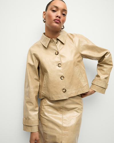 Veronica Beard Kian Coated Leather Jacket - Khaki