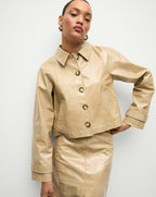 Veronica Beard Kian Coated Leather Jacket - Khaki