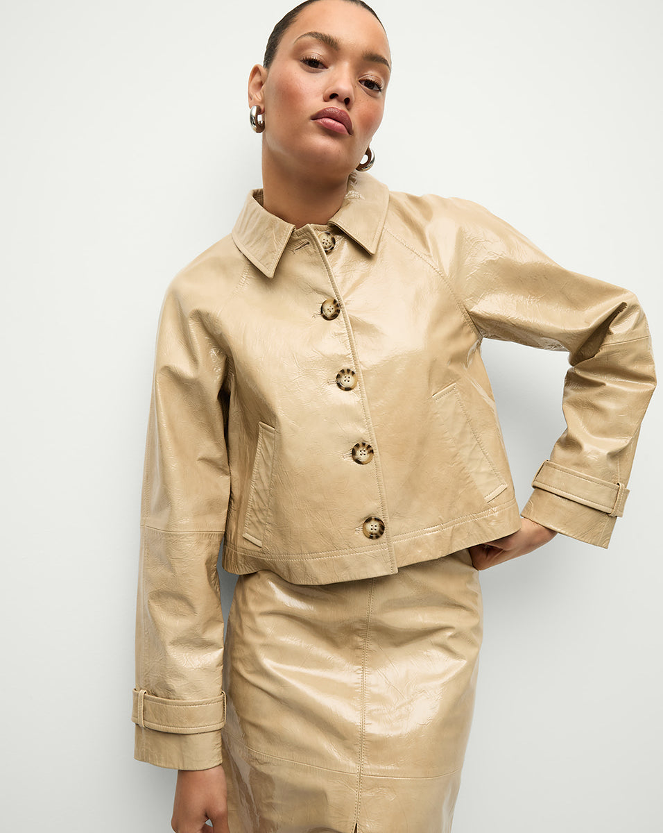 Veronica Beard Kian Coated Leather Jacket - Khaki