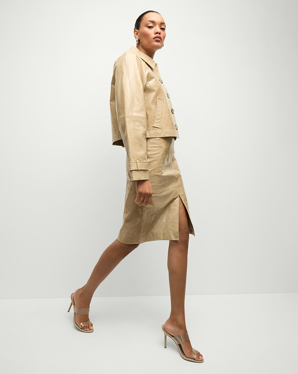 Veronica Beard Kian Coated Leather Jacket - Khaki
