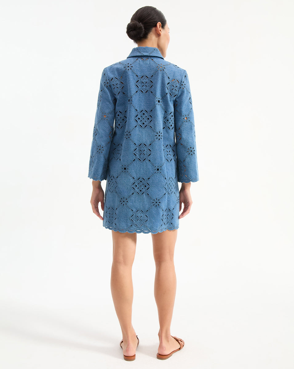 Veronica Beard Erilyn Eyelet Shirtdress - Sea Glare