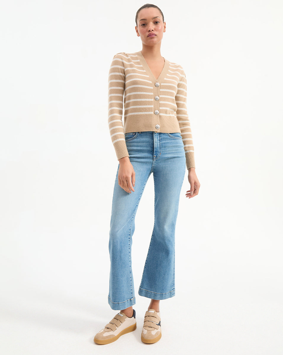 Veronica Beard Solene Striped Cashmere Cardigan - Sand/Ivory