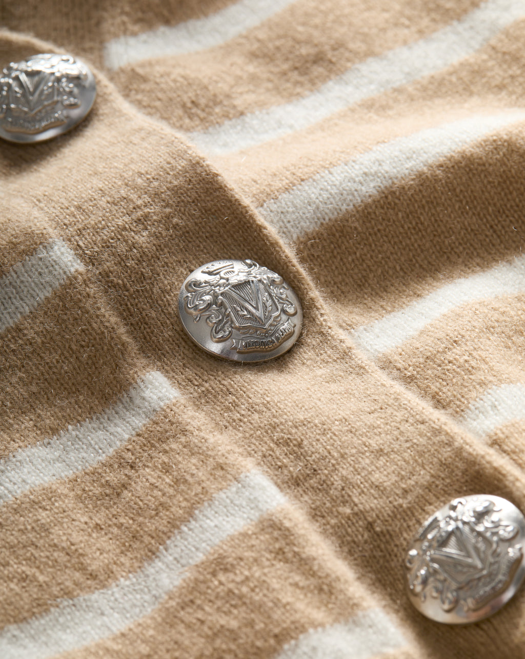 Veronica Beard Solene Striped Cashmere Cardigan - Sand/Ivory