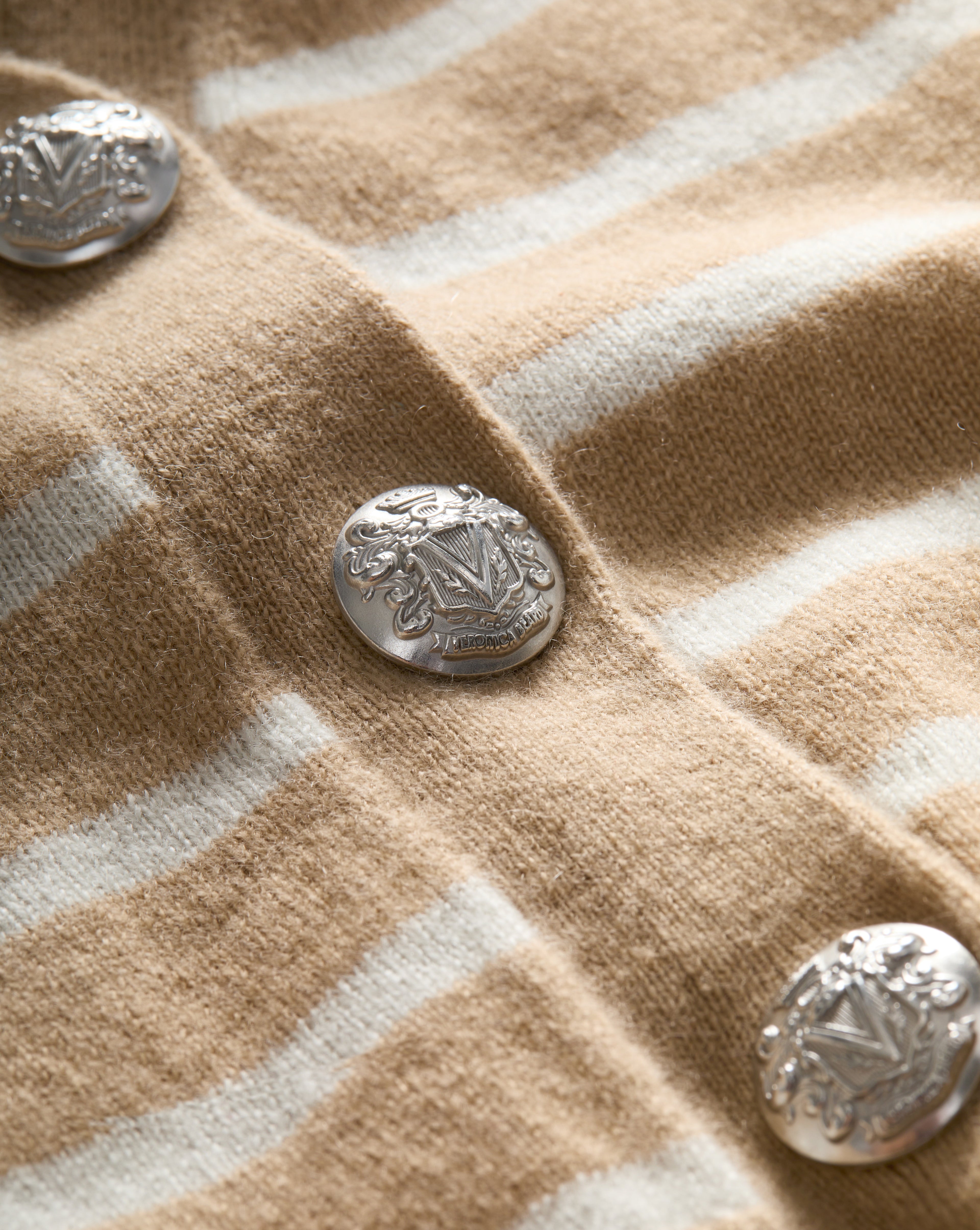 Veronica Beard Solene Striped Cashmere Cardigan - Sand/Ivory