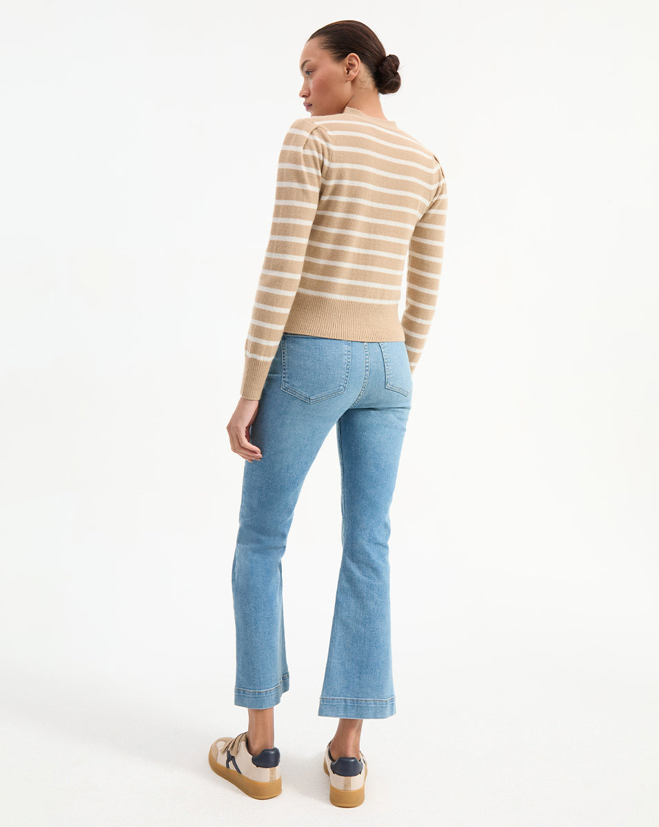Veronica Beard Solene Striped Cashmere Cardigan - Sand/Ivory