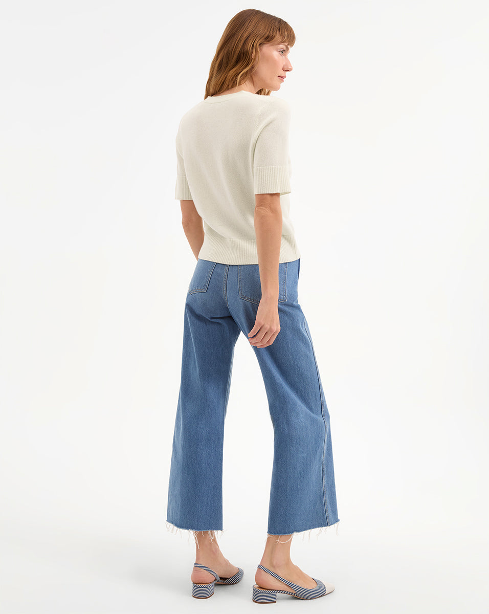 Veronica Beard Solene Short Sleeve Cashmere Cardigan - Ivory