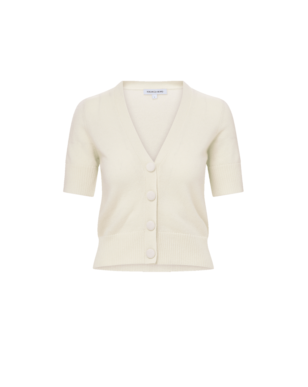 Veronica Beard Cream short-sleeve knit cardigan with v-neck and four