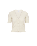 Veronica Beard Cream short-sleeve knit cardigan with v-neck and four
