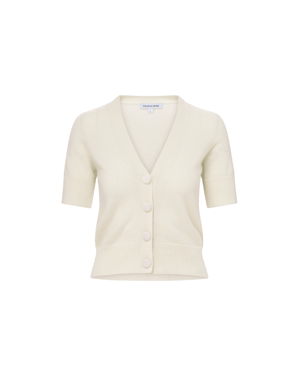 Veronica Beard Solene Short Sleeve Cashmere Cardigan Ivory