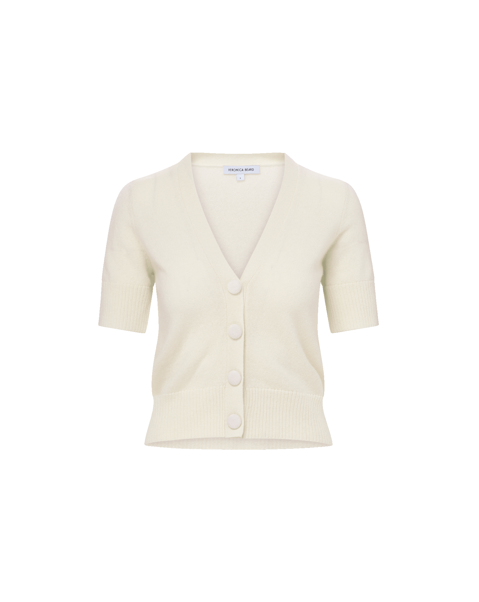 Veronica Beard Solene Short Sleeve Cashmere Cardigan Ivory